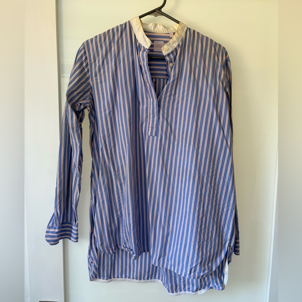 Blue and Pink Striped Women’s Mandarin Collar Shirt